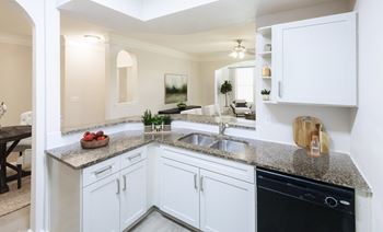 Upgraded interiors with white cabinetry and wood style flooring